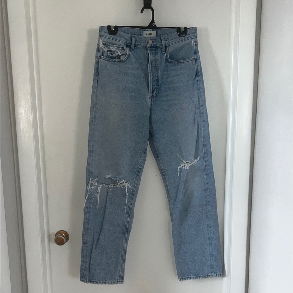 Agolde Light Blue Distressed Women's Straight Leg Jeans